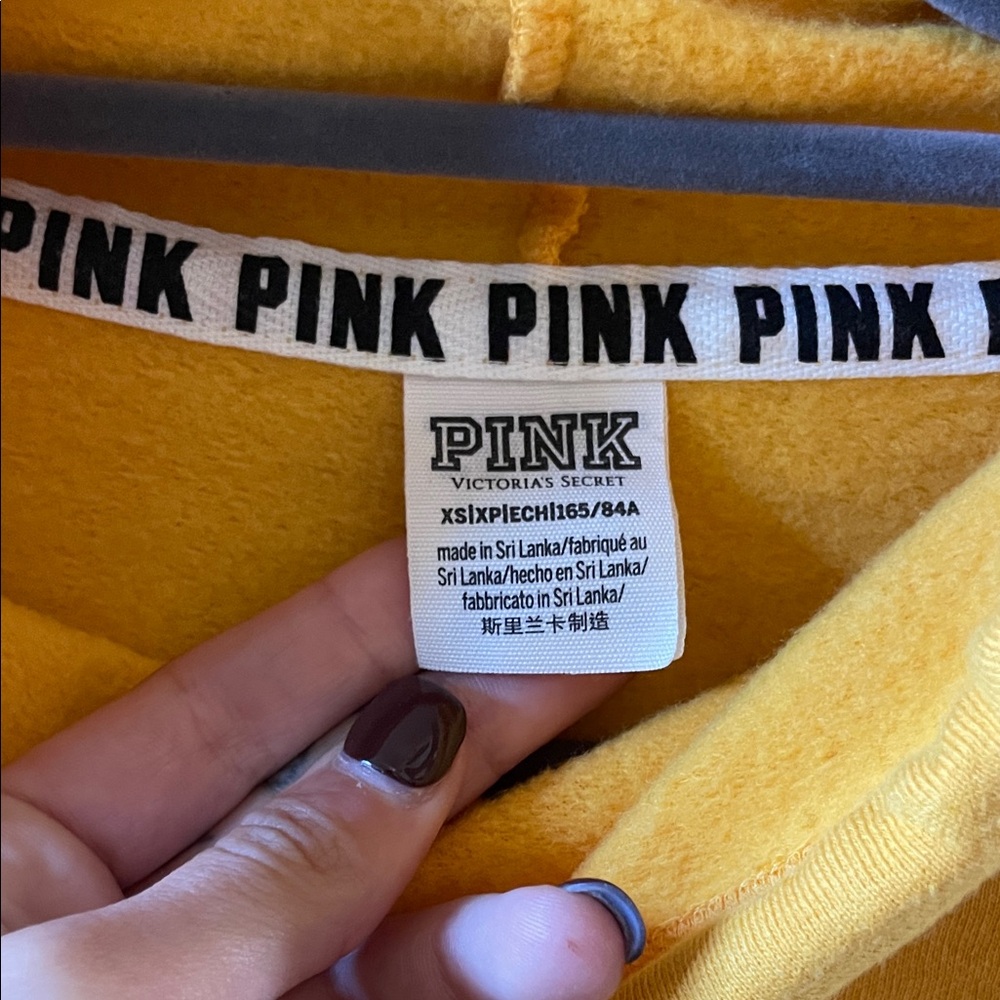 PINK Victoria's Secret Gold/Yellow Hoodie with Black Letters Oversized - Picture 3 of 4